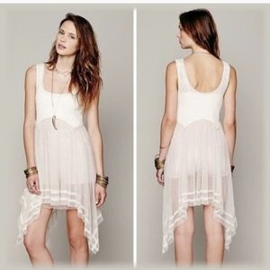 Free People Tea for Two Cream Pink Slip Mesh Dress XS